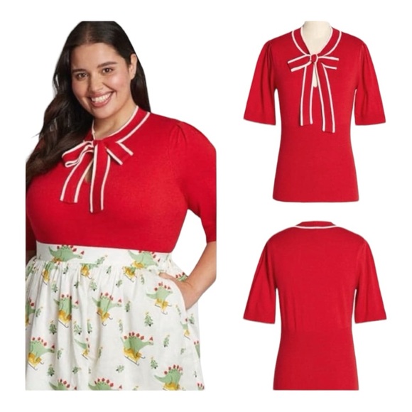 Modcloth Tops - ModCloth Women's Size 2X Bow' Thyself Tie Neck Knit Lightweight Sweater…